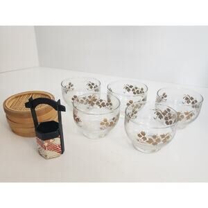 Vintage Japanese Crystal Tea Cups Maple Leaf‎ design in original packaging